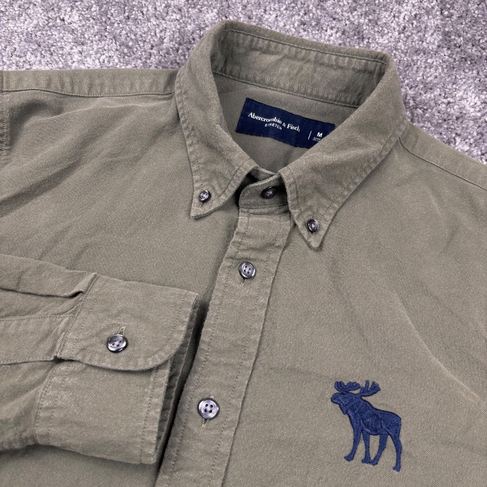 Abercrombie & Fitch Shirt Mens M Olive Stretch Button Down Moose Outdoor Y2K